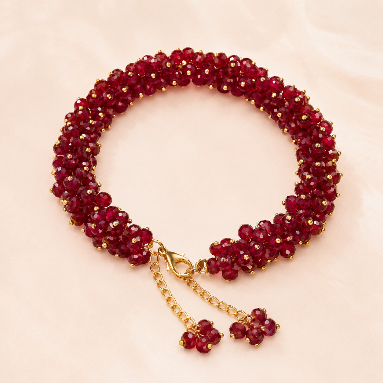 Aurelia Adjustable Crystal Cluster Bracelet in Ruby Rouge