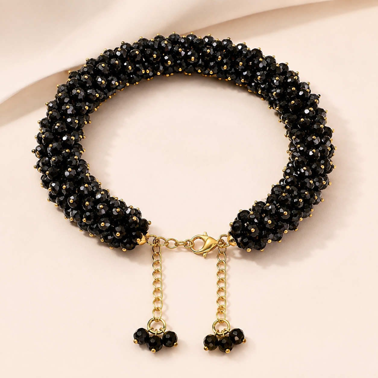 Aurelia Adjustable Crystal Cluster Bracelet in Midnight Onyx