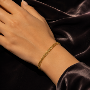Serena gold mesh bracelet for women on ivory satin