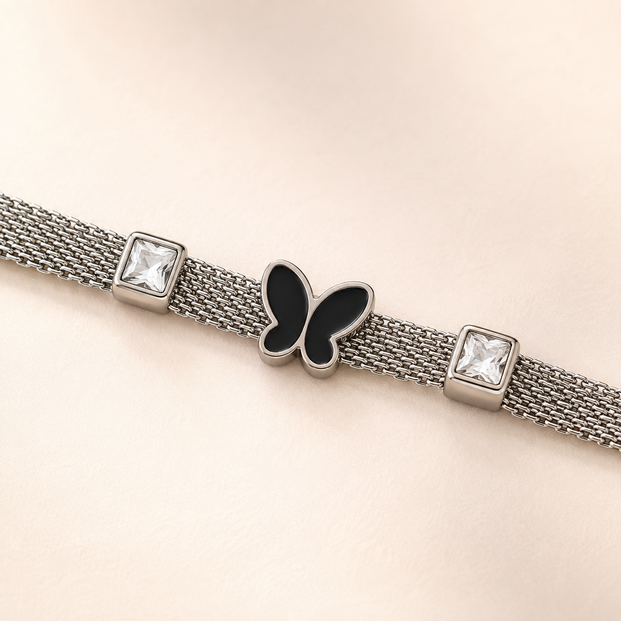 Selene Black Butterfly Crystal Mesh Bracelet - Image 3