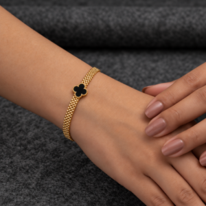 Noir Black Clover Gold Mesh Bracelet