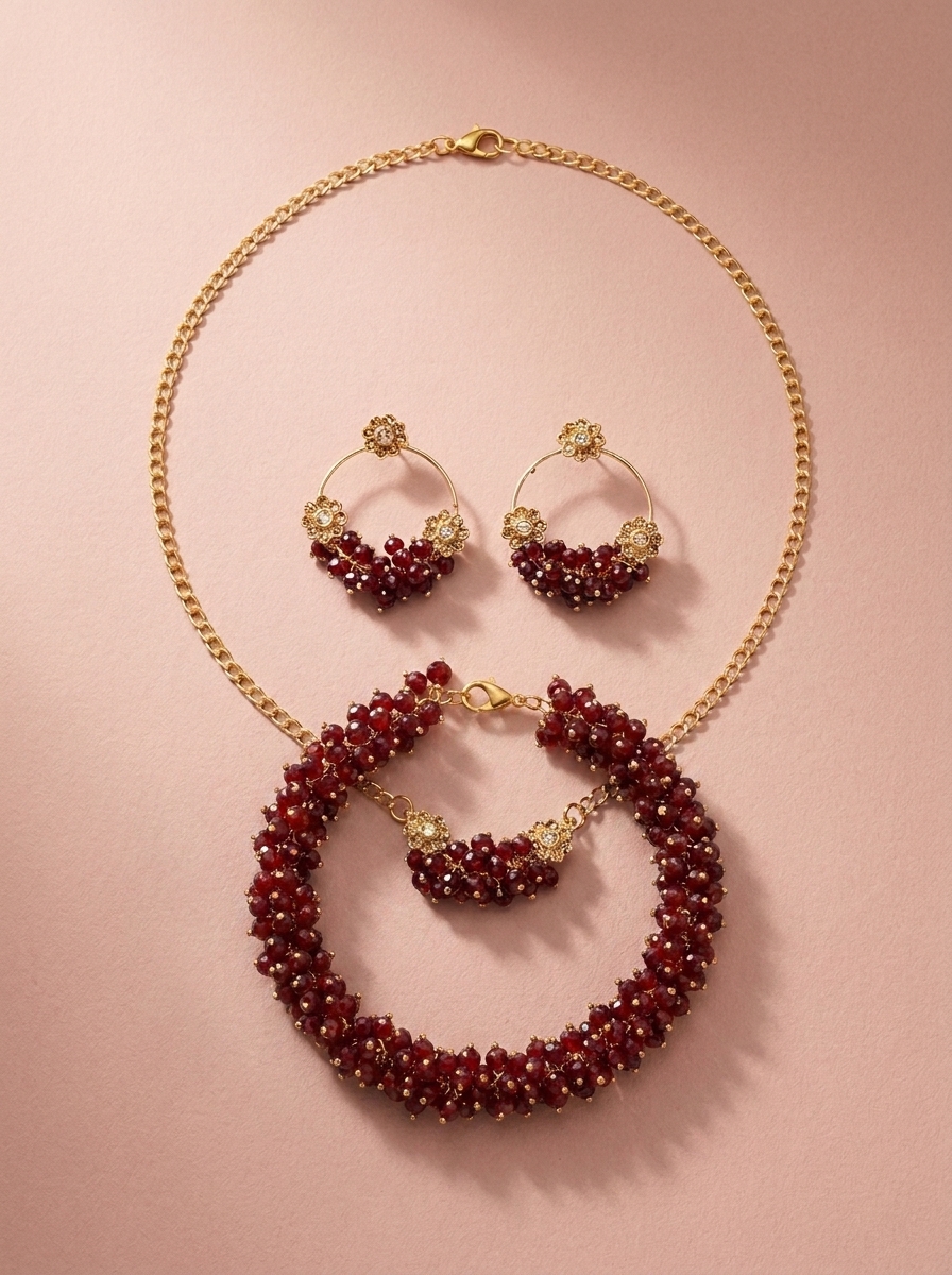 Seraphina Ruby Red Cluster Jewellery Set - Image 2