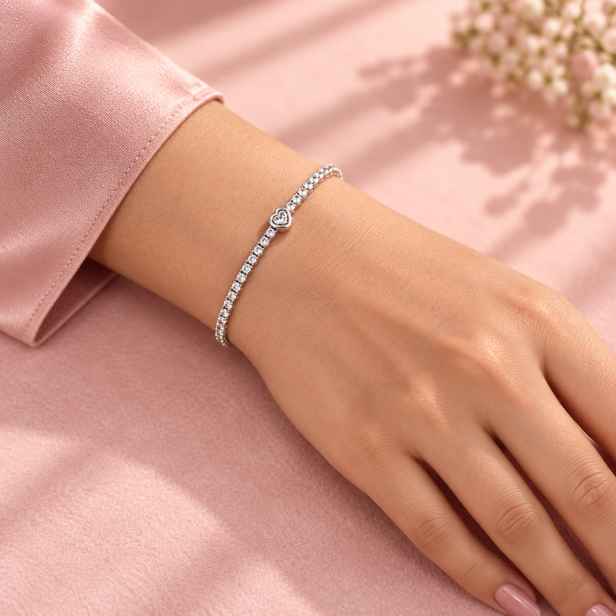Celestia Crystal Heart Tennis Bracelet