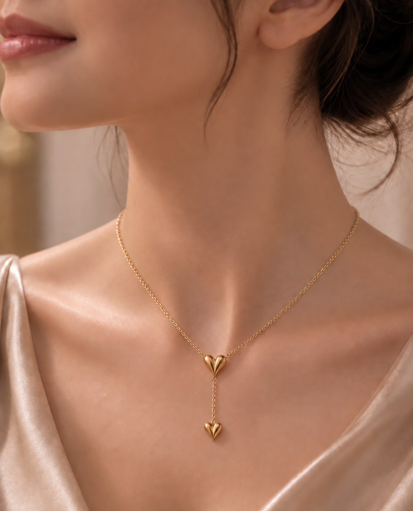 Valentina Twin Heart Y-Drop Necklace