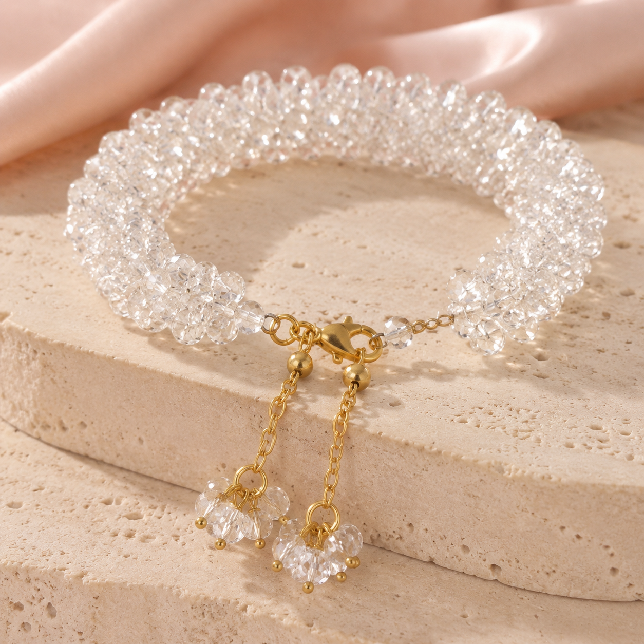 Aurora clear crystal cluster bracelet with gold-tone clasp