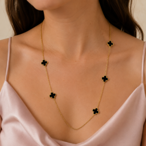 Noire five black clover long necklace with gold-tone chain