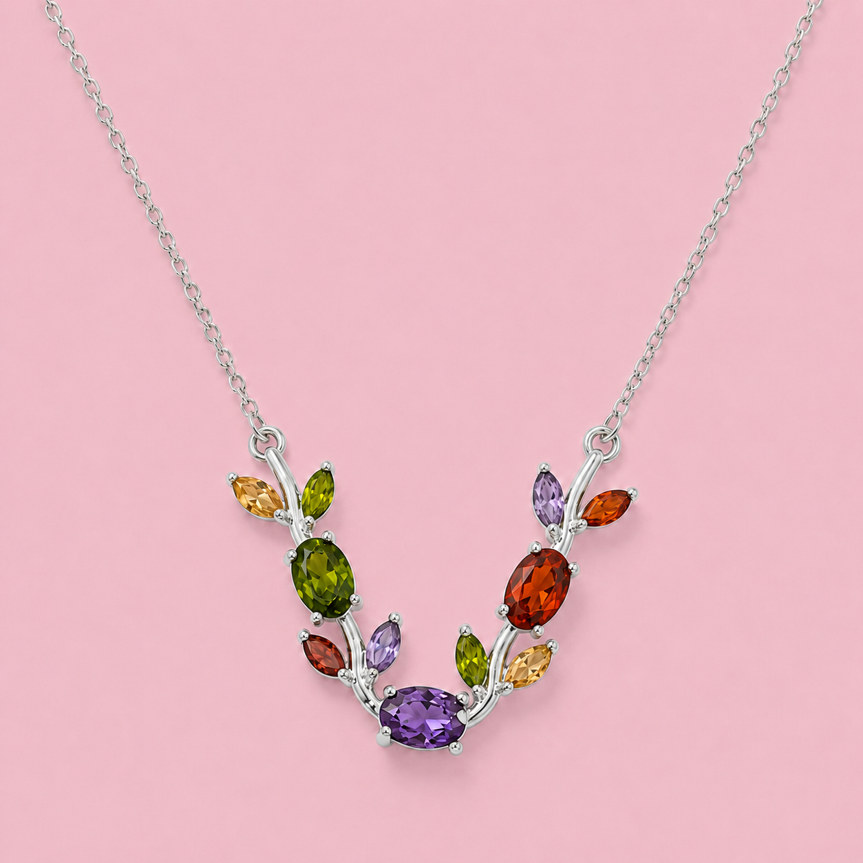 Elowen Multicolour crystal vine necklace with silver-tone chain