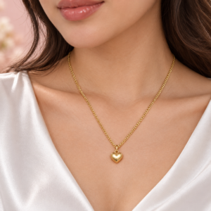 Golden Puffy Heart Pendant Necklace