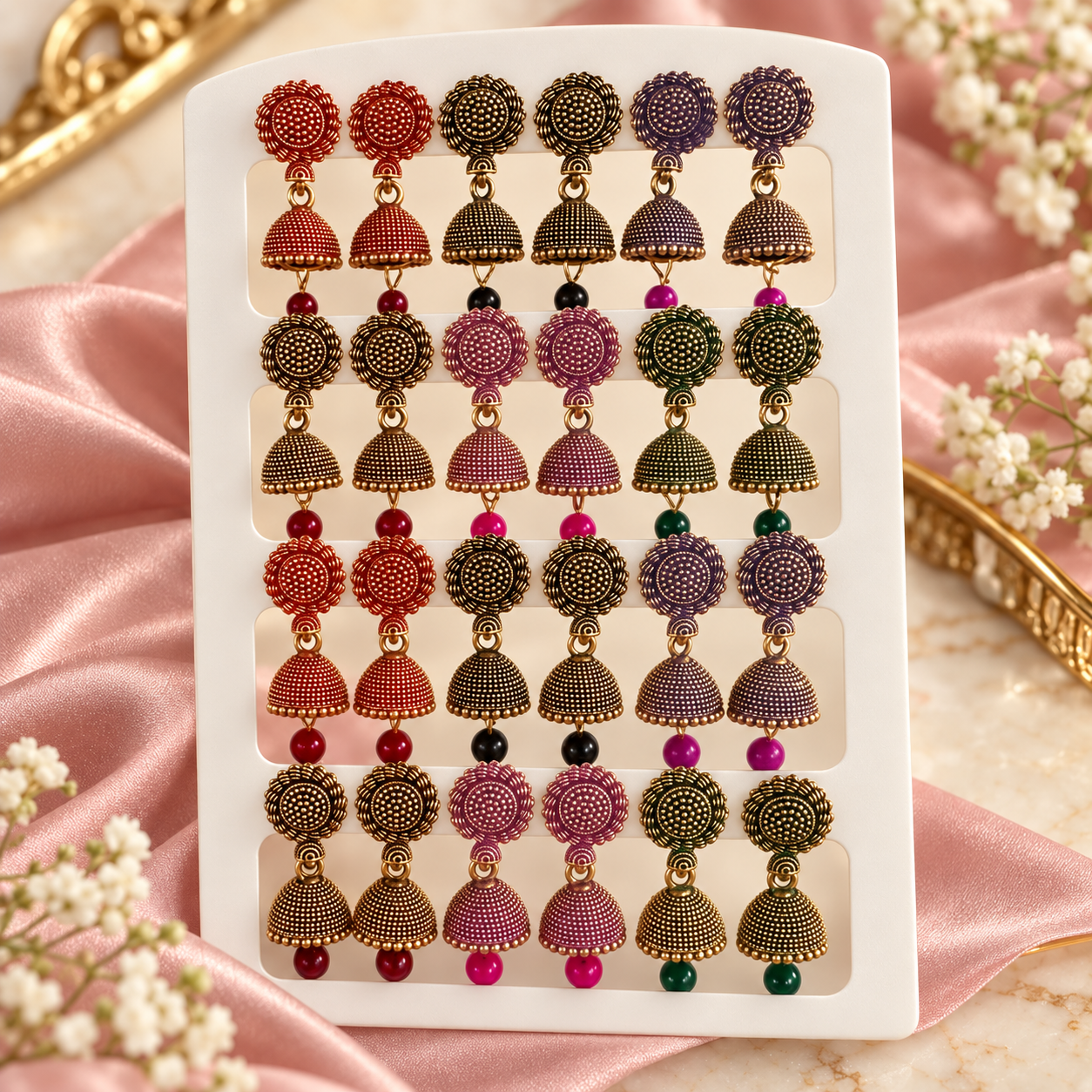 Multicolor Jhumka Earrings Set - Image 3