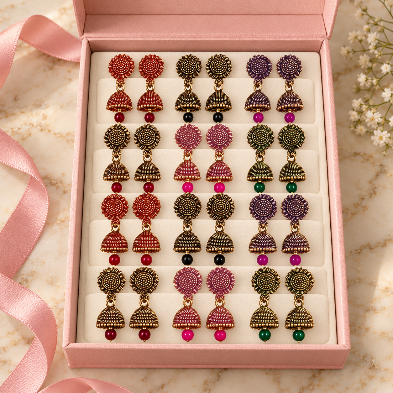 Multicolor Jhumka Earrings Set - Image 2