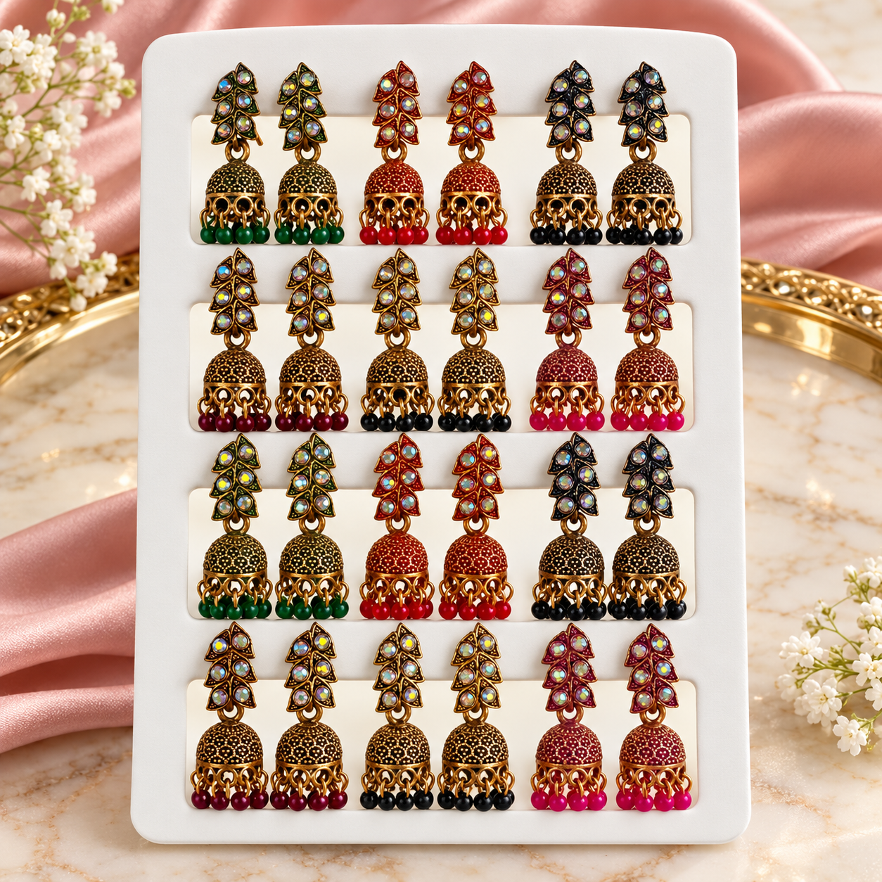 Multicolor Jhumka Earrings Set - Image 4
