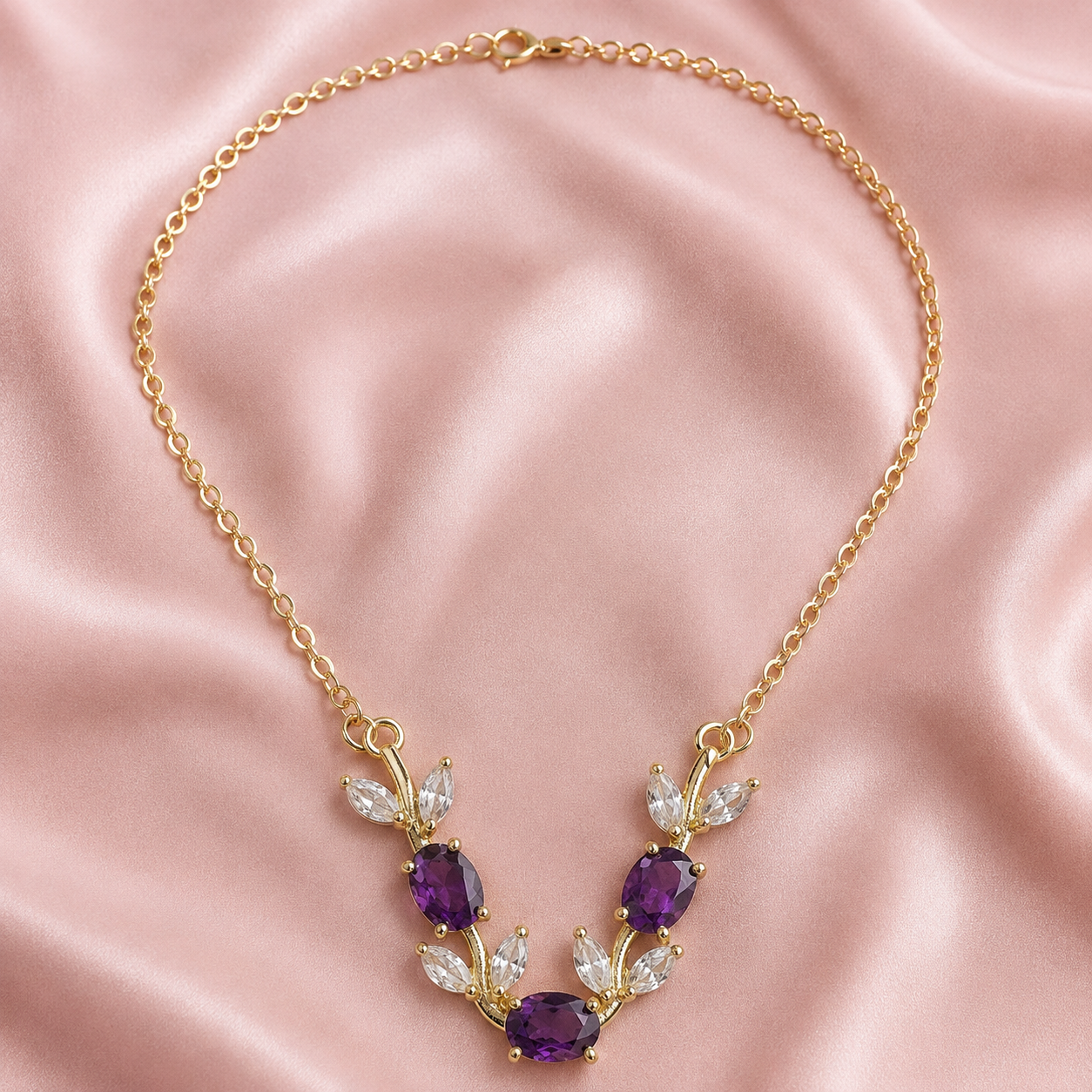 Violetta Deep Purple Crystal Vine Necklace - Image 3