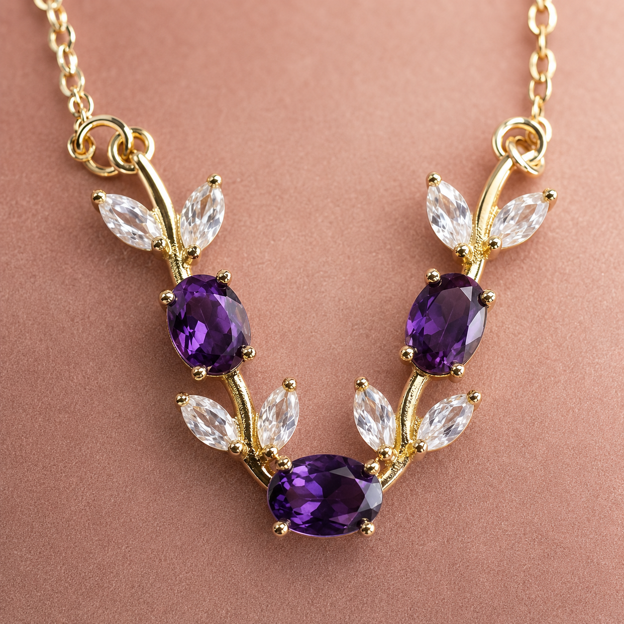 Violetta Deep Purple Crystal Vine Necklace - Image 2