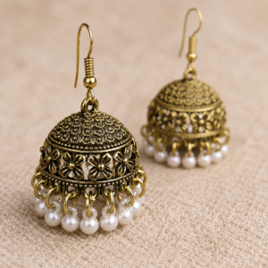 Noor antique gold pearl jhumka earrings