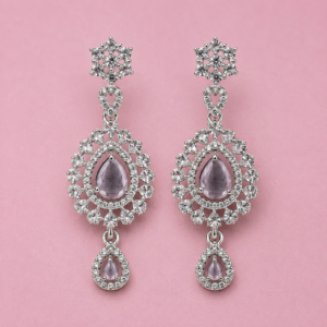 Elara lavender crystal halo drop earrings