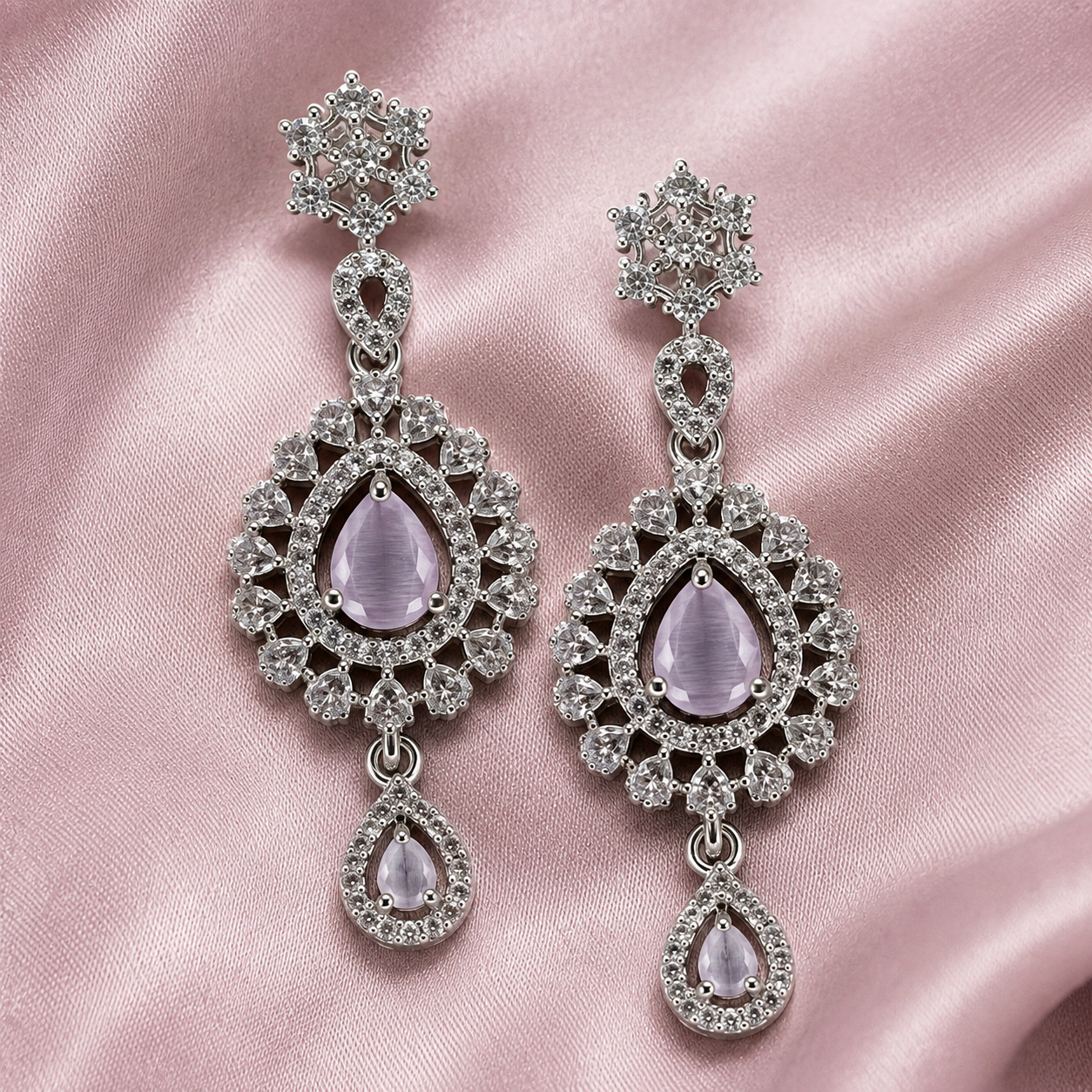 Elara Lavender Crystal Halo Drop Earrings - Image 4