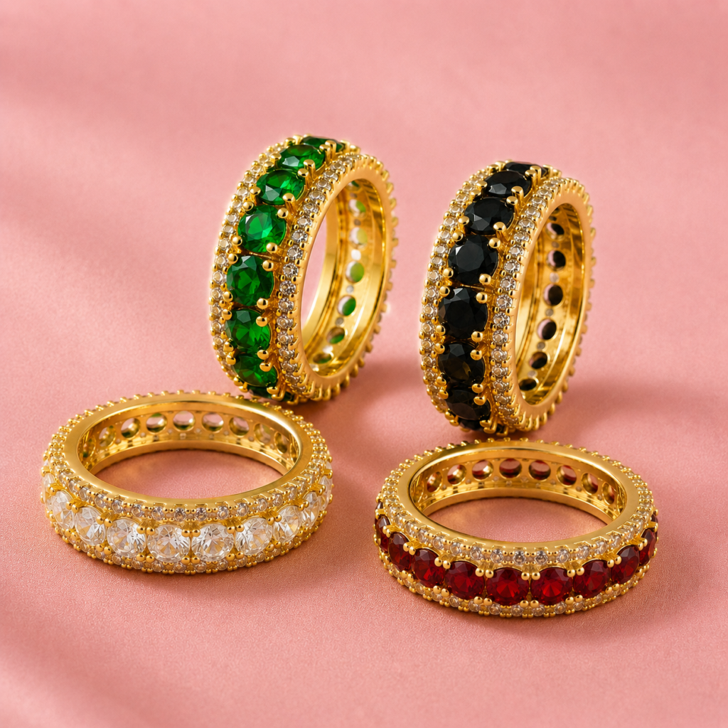 Aurelia Gold-Tone Triple-Row Crystal Eternity Ring – 4 Colours