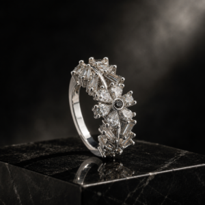 Celestia silver-tone floral crystal adjustable ring