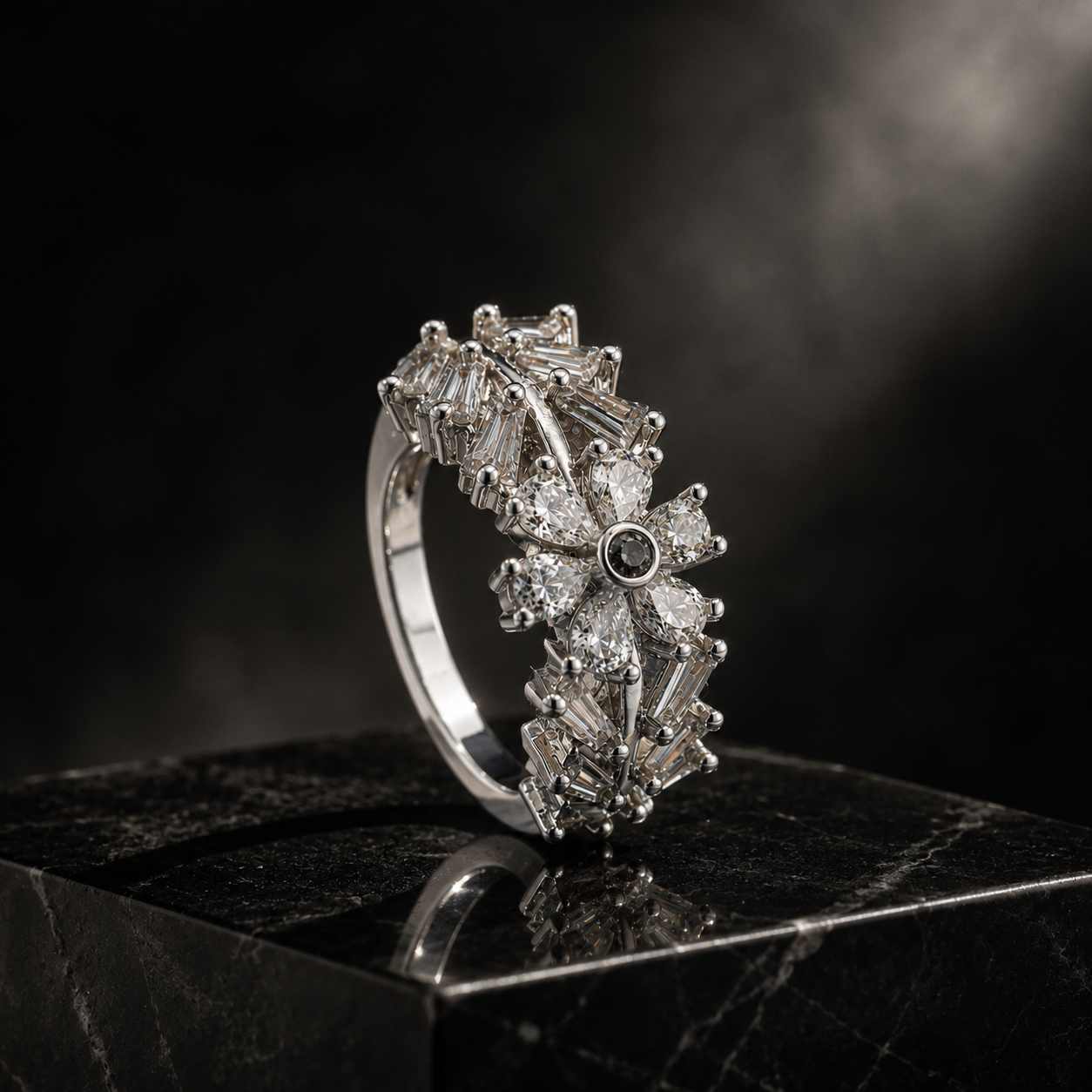 Celestia silver-tone floral crystal adjustable ring