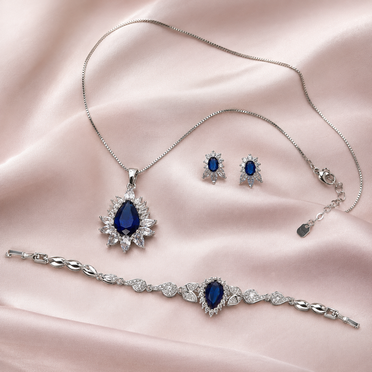 Royale Silver & Blue Crystal Jewellery Set - Image 3