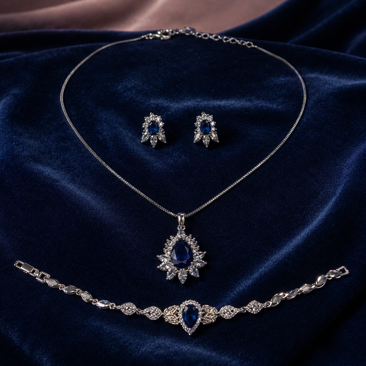 Royale Silver & Blue Crystal Jewellery Set - Image 2