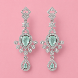 Celeste aqua crystal drop earrings in silver-tone finish