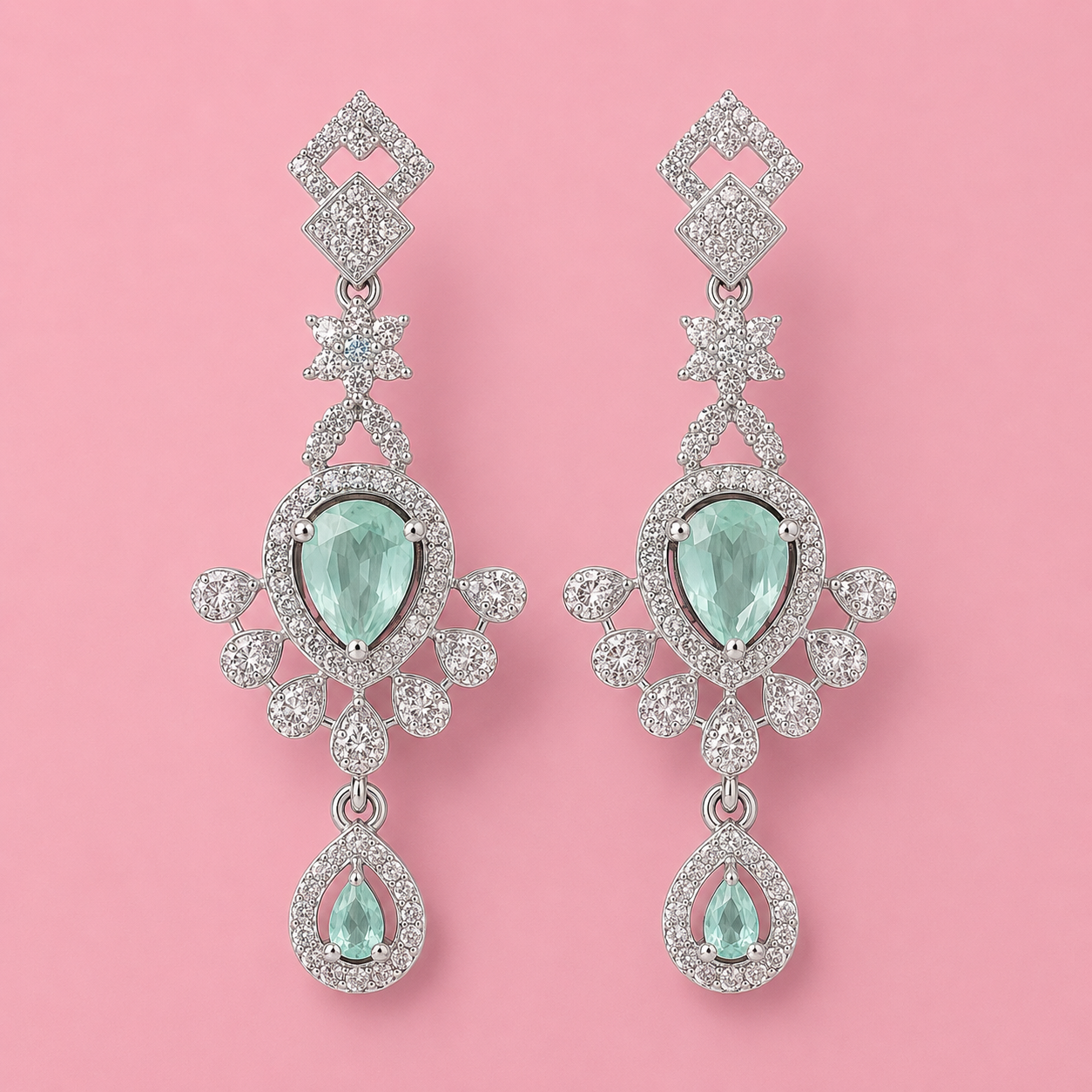 Celeste aqua crystal drop earrings in silver-tone finish