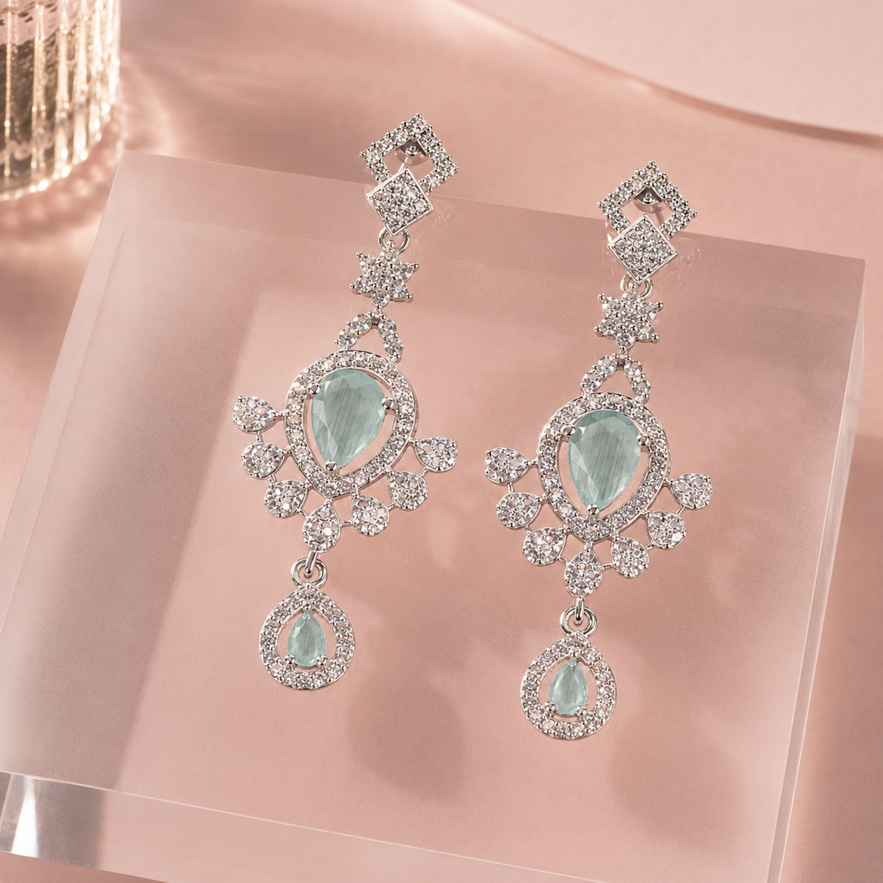 Celeste Aqua Crystal Drop Earrings - Image 4
