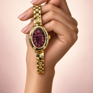 Celeste Burgundy Dial Gold-Tone Watch