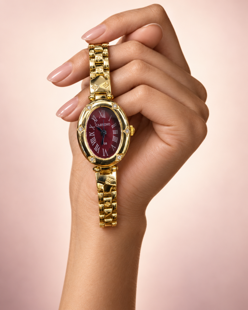 Celeste Burgundy Dial Gold-Tone Watch