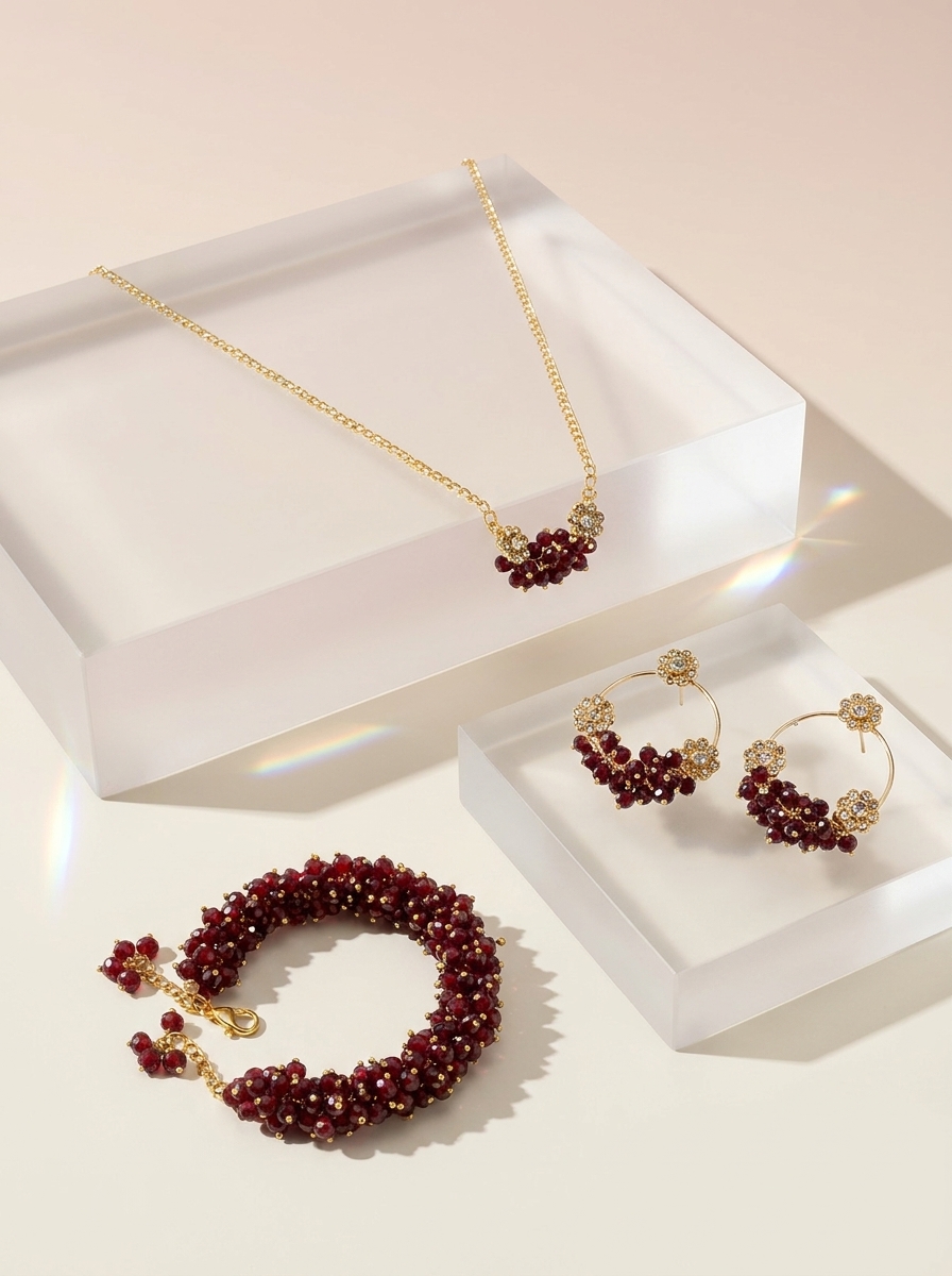 Seraphina Ruby Red Cluster Jewellery Set - Image 3