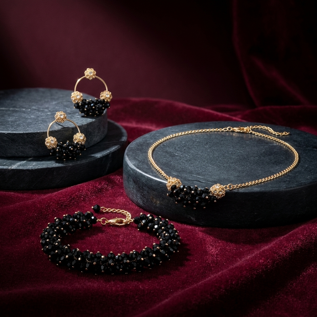 Noira Midnight Black Cluster Jewellery Set