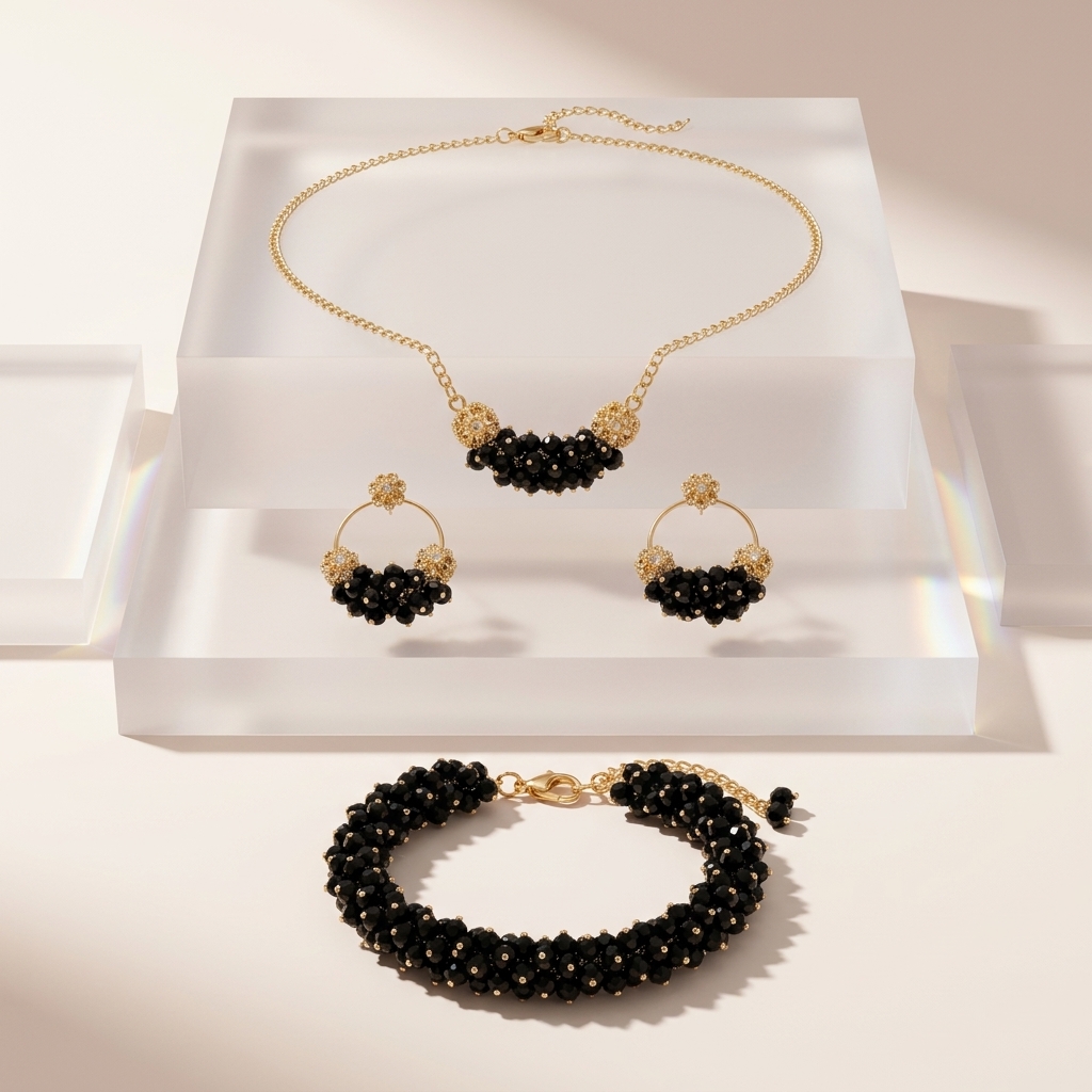 Noira Midnight Black Cluster Jewellery Set - Image 3