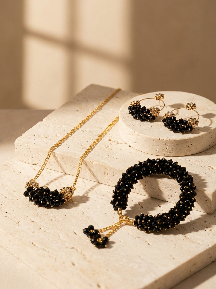 Noira Midnight Black Cluster Jewellery Set - Image 4