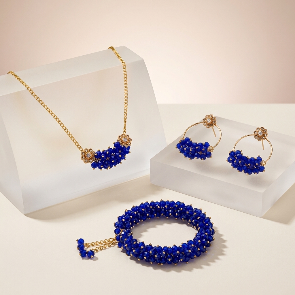 Azura Royal Blue Cluster Jewellery Set - Image 2