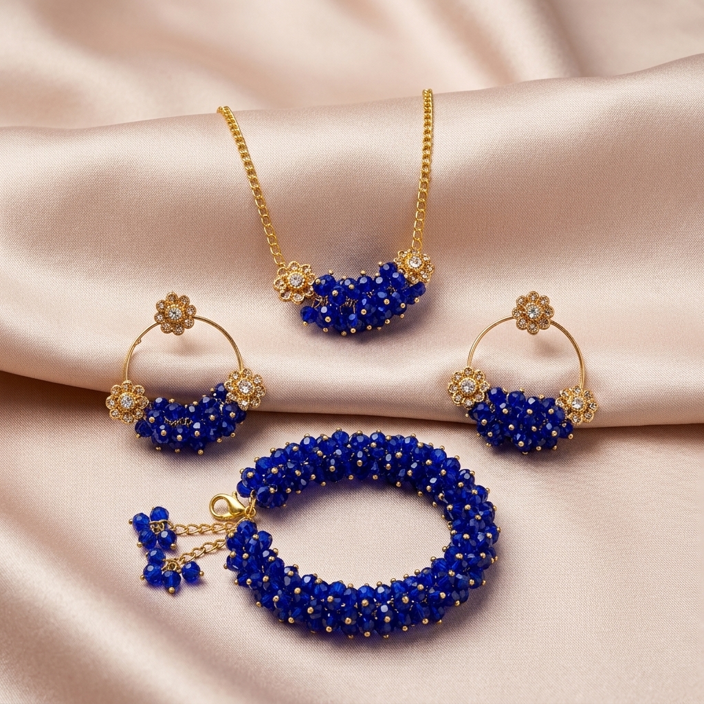 Azura Royal Blue Cluster Jewellery Set - Image 3