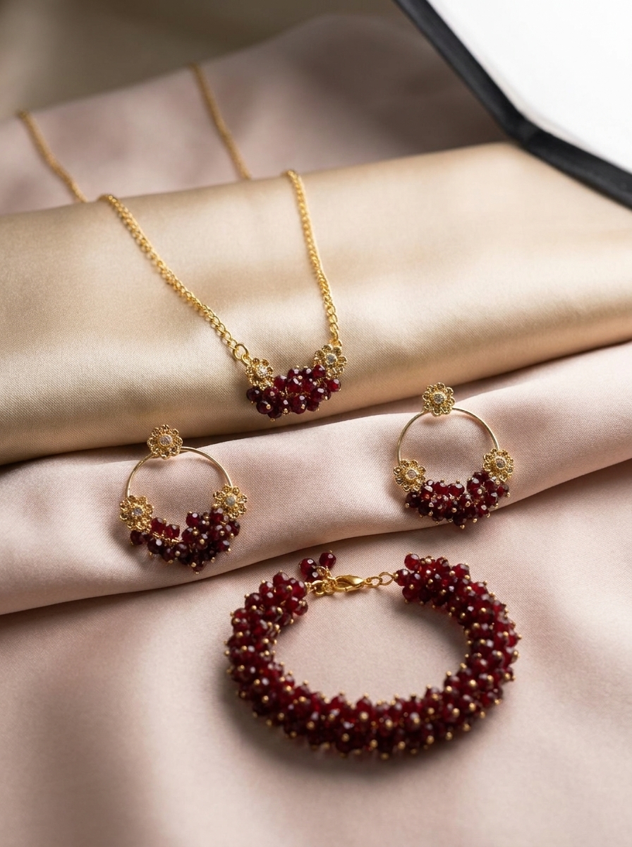 Seraphina Ruby Red Cluster Jewellery Set