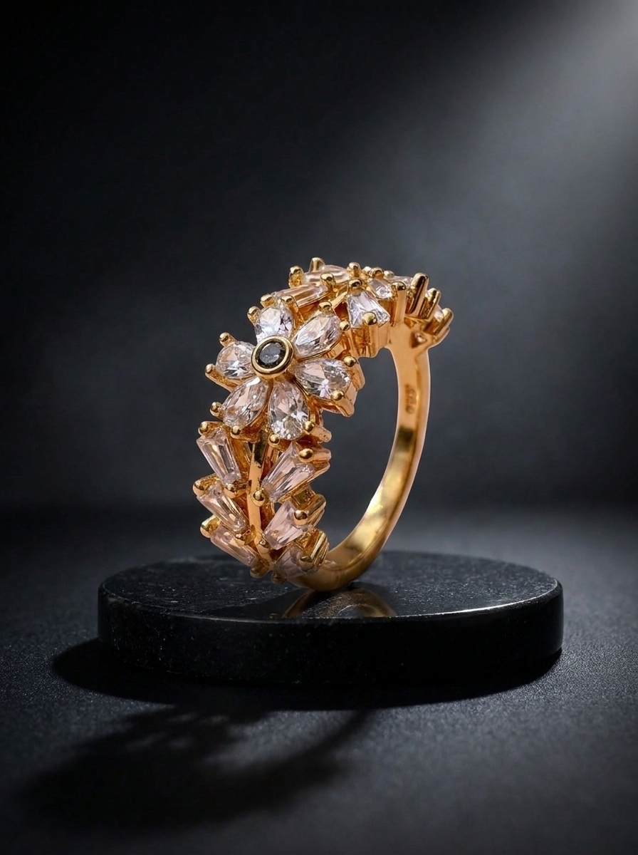 Celestia gold-tone floral crystal adjustable ring