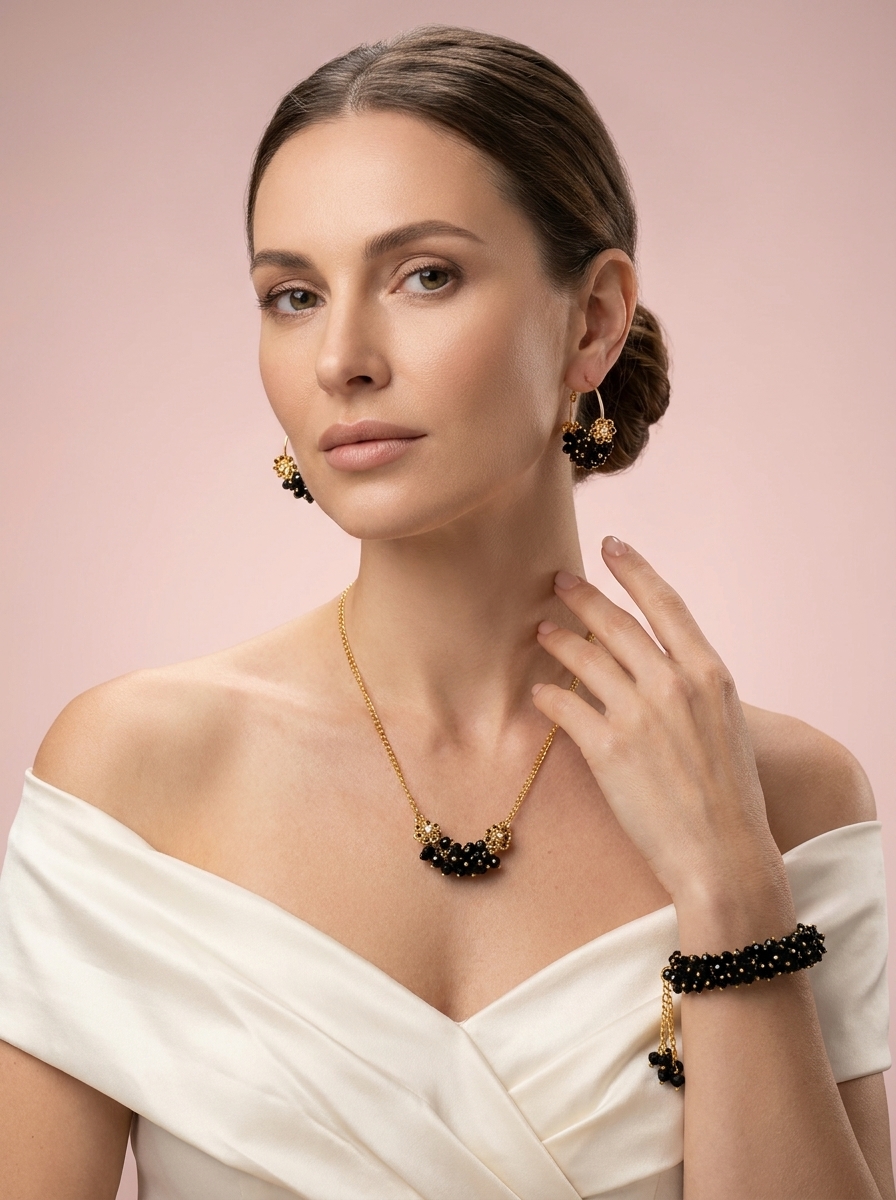 Noira Midnight Black Cluster Jewellery Set - Image 2